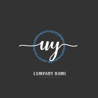 U Y UY ilk el yazısı ve dairesel logo tasarımı. Moda, takım, düğün, lüks logo için güzel tasarım logosu.