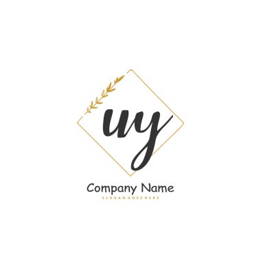 U Y UY ilk el yazısı ve dairesel logo tasarımı. Moda, takım, düğün, lüks logo için güzel tasarım logosu.