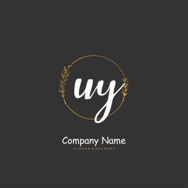 U Y UY ilk el yazısı ve dairesel logo tasarımı. Moda, takım, düğün, lüks logo için güzel tasarım logosu.