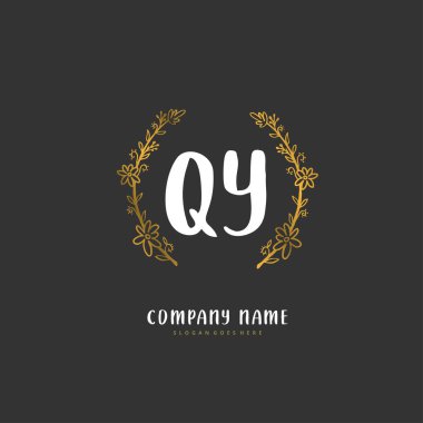 Q Y QY İlk el yazısı ve daireyle imzalı logo tasarımı. Moda, takım, düğün, lüks logo için güzel tasarım logosu.