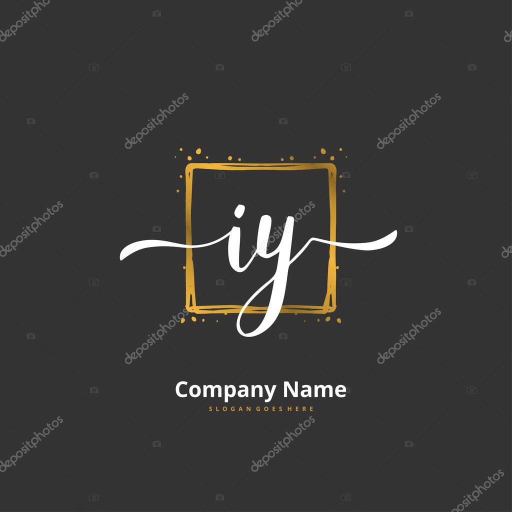 I Y IY Initial handwriting and signature logo design with circle. Beautiful design handwritten logo for fashion, team, wedding, luxury logo.