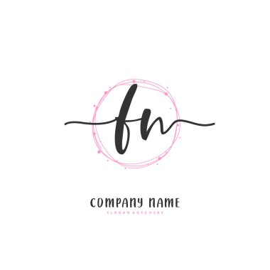 F N FN ilk el yazısı ve daireyle imzalı logo tasarımı. Moda, takım, düğün, lüks logo için güzel tasarım logosu.