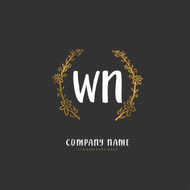 W N WN ilk el yazısı ve daire şeklinde imzalı logo tasarımı. Moda, takım, düğün, lüks logo için güzel tasarım logosu.