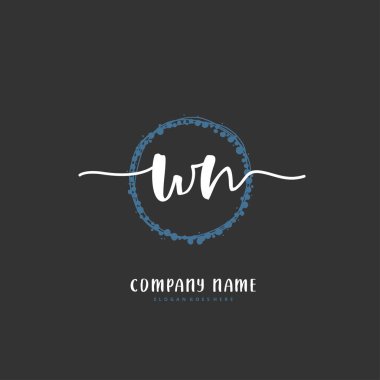 W N WN ilk el yazısı ve daire şeklinde imzalı logo tasarımı. Moda, takım, düğün, lüks logo için güzel tasarım logosu.