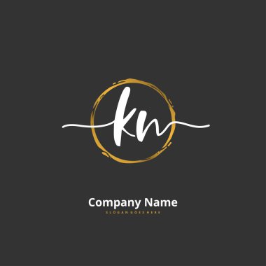 K N KN İlk el yazısı ve daireyle imzalı logo tasarımı. Moda, takım, düğün, lüks logo için güzel tasarım logosu.