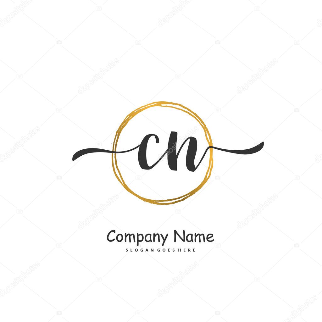 C N CN Initial handwriting and signature logo design with circle. Beautiful design handwritten logo for fashion, team, wedding, luxury logo.