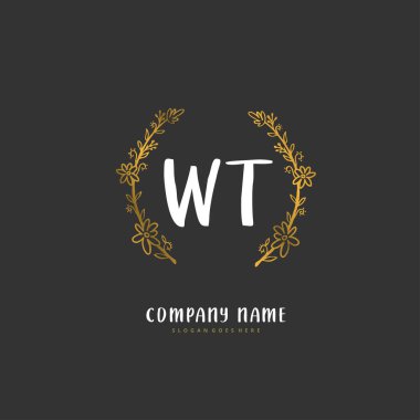 W T T ilk el yazısı ve daire şeklinde imzalı logo tasarımı. Moda, takım, düğün, lüks logo için güzel tasarım logosu.