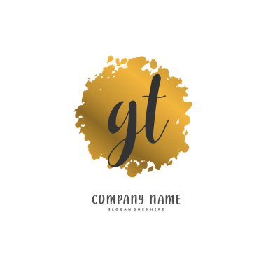 G T GT ilk el yazısı ve daireyle imzalı logo tasarımı. Moda, takım, düğün, lüks logo için güzel tasarım logosu.