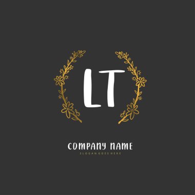 L T LT ilk el yazısı ve daire şeklinde imzalı logo tasarımı. Moda, takım, düğün, lüks logo için güzel tasarım logosu.