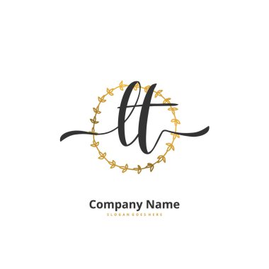 L T LT ilk el yazısı ve daire şeklinde imzalı logo tasarımı. Moda, takım, düğün, lüks logo için güzel tasarım logosu.