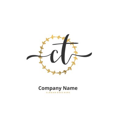 C T CT ilk el yazısı ve dairesel logo tasarımı. Moda, takım, düğün, lüks logo için güzel tasarım logosu.