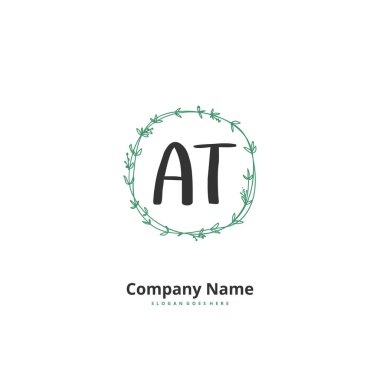 Bir T AT ilk el yazısı ve dairesel imzalı logo tasarımı. Moda, takım, düğün, lüks logo için güzel tasarım logosu.
