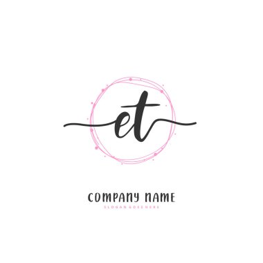 E.T. İlk el yazısı ve daireyle imzalı logo tasarımı. Moda, takım, düğün, lüks logo için güzel tasarım logosu.