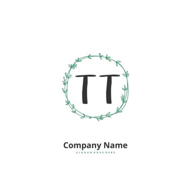 T-T ilk el yazısı ve daireyle imzalı logo tasarımı. Moda, takım, düğün, lüks logo için güzel tasarım logosu.