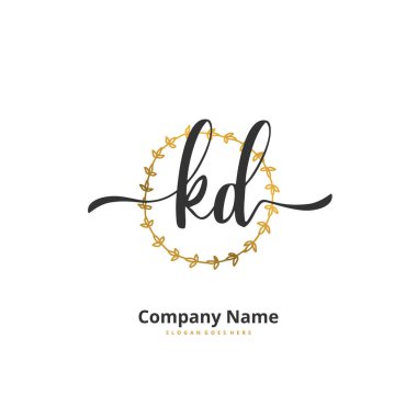 K D KD ilk el yazısı ve dairesel imza logosu tasarımı. Moda, takım, düğün, lüks logo için güzel tasarım logosu.