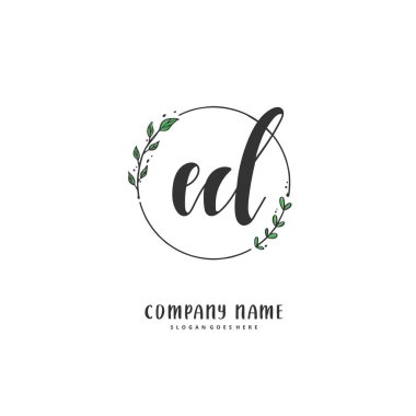 E D ED ilk el yazısı ve daire şeklinde imzalı logo tasarımı. Moda, takım, düğün, lüks logo için güzel tasarım logosu.