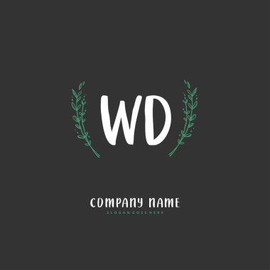 WD WD ilk el yazısı ve daire şeklinde imzalı logo tasarımı. Moda, takım, düğün, lüks logo için güzel tasarım logosu.