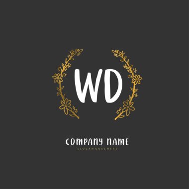 WD WD ilk el yazısı ve daire şeklinde imzalı logo tasarımı. Moda, takım, düğün, lüks logo için güzel tasarım logosu.