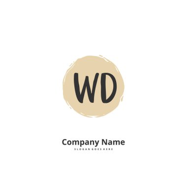 WD WD ilk el yazısı ve daire şeklinde imzalı logo tasarımı. Moda, takım, düğün, lüks logo için güzel tasarım logosu.