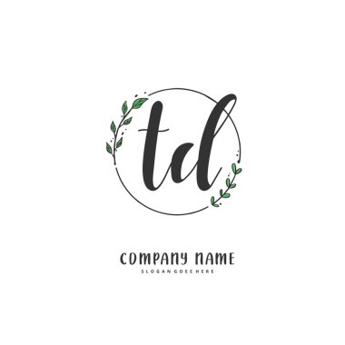 TD TD ilk el yazısı ve dairesel logo tasarımı. Moda, takım, düğün, lüks logo için güzel tasarım logosu.