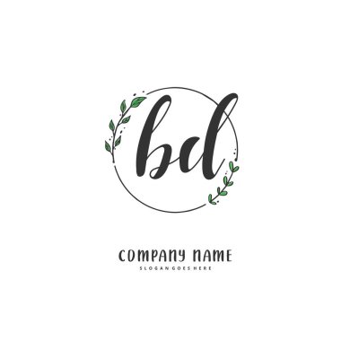 B D BD ilk el yazısı ve dairesel logo tasarımı. Moda, takım, düğün, lüks logo için güzel tasarım logosu.