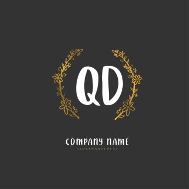QD QD ilk el yazısı ve dairesel imzalı logo tasarımı. Moda, takım, düğün, lüks logo için güzel tasarım logosu.