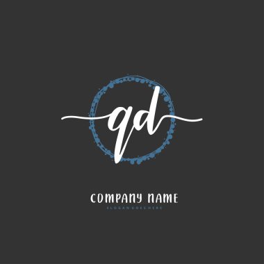 QD QD ilk el yazısı ve dairesel imzalı logo tasarımı. Moda, takım, düğün, lüks logo için güzel tasarım logosu.