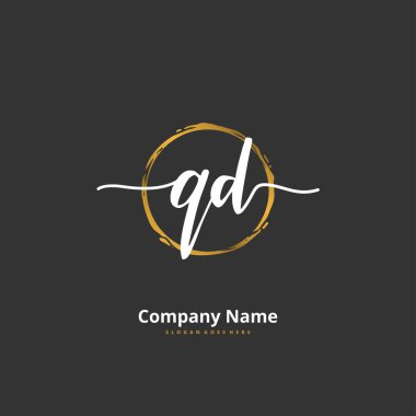 QD QD ilk el yazısı ve dairesel imzalı logo tasarımı. Moda, takım, düğün, lüks logo için güzel tasarım logosu.