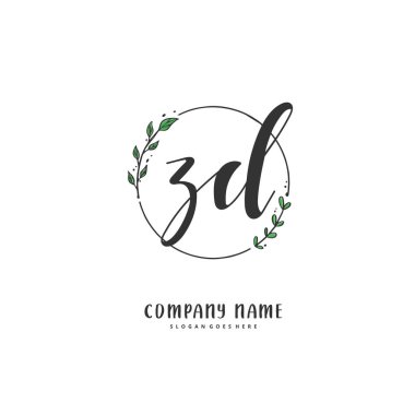 Z D ZD ilk el yazısı ve daireyle imzalı logo tasarımı. Moda, takım, düğün, lüks logo için güzel tasarım logosu.
