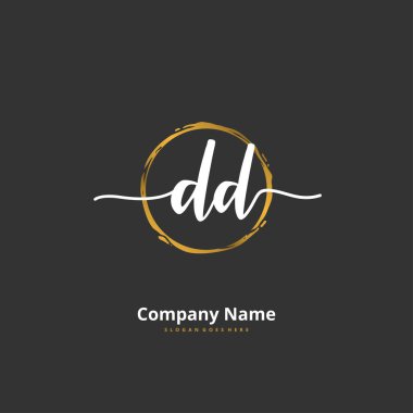 D DD İlk el yazısı ve daireyle imzalı logo tasarımı. Moda, takım, düğün, lüks logo için güzel tasarım logosu.