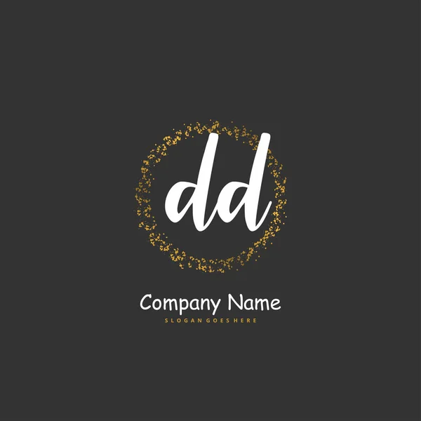 Ddサークル付きの初期手書きと署名のロゴデザイン ファッション チーム 結婚式 高級ロゴのための美しいデザイン手書きのロゴ — ストックベクタ