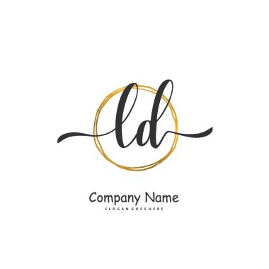 L D LD İlk el yazısı ve imzalı logo dizaynı daire ile. Moda, takım, düğün, lüks logo için güzel tasarım logosu.