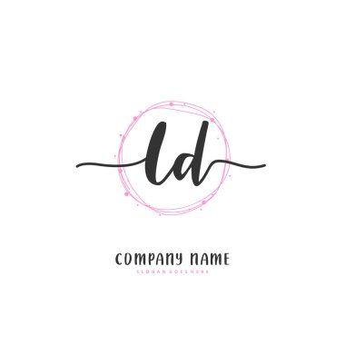 L D LD İlk el yazısı ve imzalı logo dizaynı daire ile. Moda, takım, düğün, lüks logo için güzel tasarım logosu.