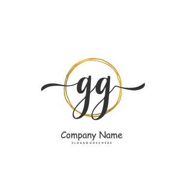 G GG İlk el yazısı ve daireyle imzalı logo tasarımı. Moda, takım, düğün, lüks logo için güzel tasarım logosu.