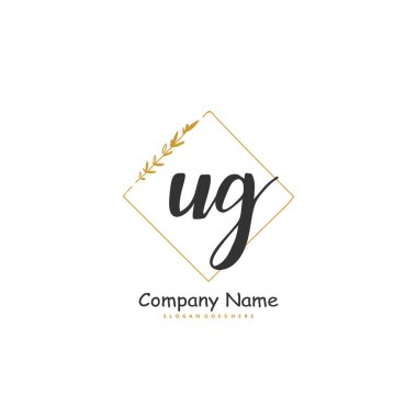 U G UG İlk el yazısı ve imzalı logo dizaynı daire şeklinde. Moda, takım, düğün, lüks logo için güzel tasarım logosu.