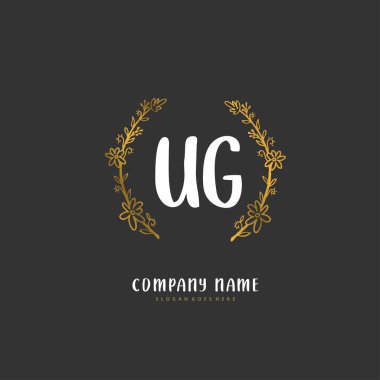 U G UG İlk el yazısı ve imzalı logo dizaynı daire şeklinde. Moda, takım, düğün, lüks logo için güzel tasarım logosu.
