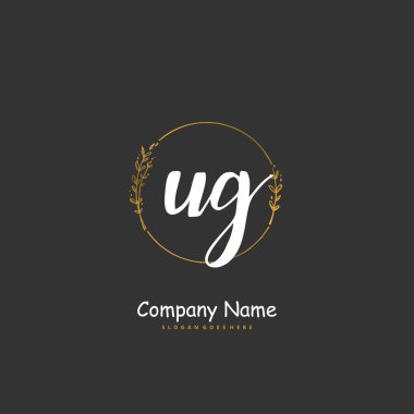 U G UG İlk el yazısı ve imzalı logo dizaynı daire şeklinde. Moda, takım, düğün, lüks logo için güzel tasarım logosu.