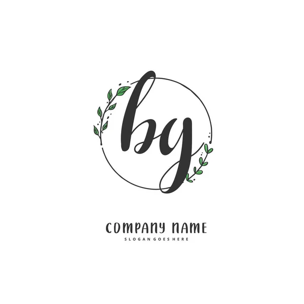 Bg円と初期手書きと署名のロゴデザイン ファッション チーム 結婚式 高級ロゴのための美しいデザイン手書きのロゴ — ストックベクタ