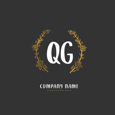 Q G QG İlk el yazısı ve daire şeklinde imzalı logo tasarımı. Moda, takım, düğün, lüks logo için güzel tasarım logosu.