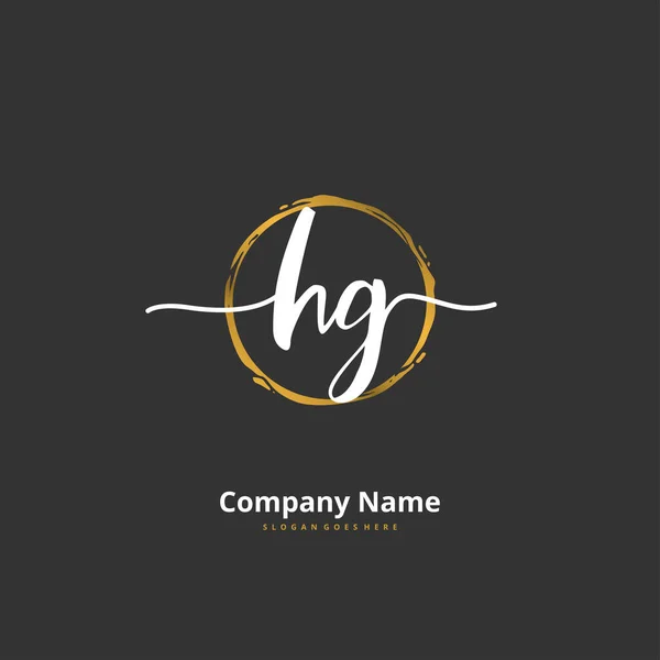 Hgサークルと初期手書きと署名のロゴデザイン ファッション チーム 結婚式 高級ロゴのための美しいデザイン手書きのロゴ — ストックベクタ