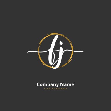 F J FJ İlk el yazısı ve daire şeklinde imzalı logo tasarımı. Moda, takım, düğün, lüks logo için güzel tasarım logosu.