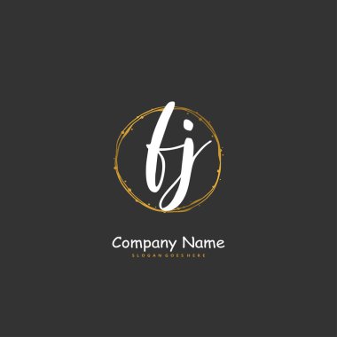 F J FJ İlk el yazısı ve daire şeklinde imzalı logo tasarımı. Moda, takım, düğün, lüks logo için güzel tasarım logosu.
