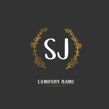 S J SJ İlk el yazısı ve daire şeklinde imzalı logo tasarımı. Moda, takım, düğün, lüks logo için güzel tasarım logosu.
