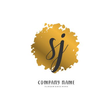 S J SJ İlk el yazısı ve daire şeklinde imzalı logo tasarımı. Moda, takım, düğün, lüks logo için güzel tasarım logosu.
