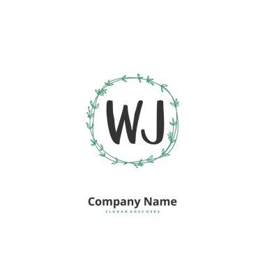 W J WJ İlk el yazısı ve daire şeklinde imzalı logo tasarımı. Moda, takım, düğün, lüks logo için güzel tasarım logosu.