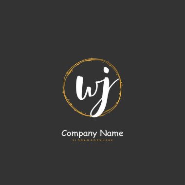 W J WJ İlk el yazısı ve daire şeklinde imzalı logo tasarımı. Moda, takım, düğün, lüks logo için güzel tasarım logosu.
