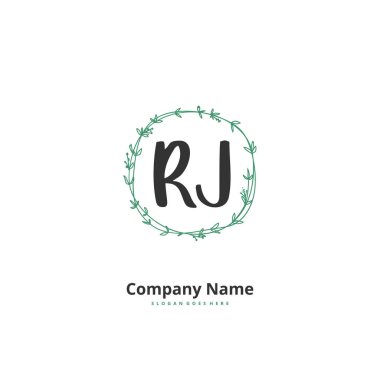 R J RJ İlk el yazısı ve imzalı logo dizaynı. Moda, takım, düğün, lüks logo için güzel tasarım logosu.