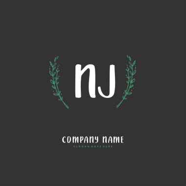 N J NJ İlk el yazısı ve dairesel logo tasarımı. Moda, takım, düğün, lüks logo için güzel tasarım logosu.