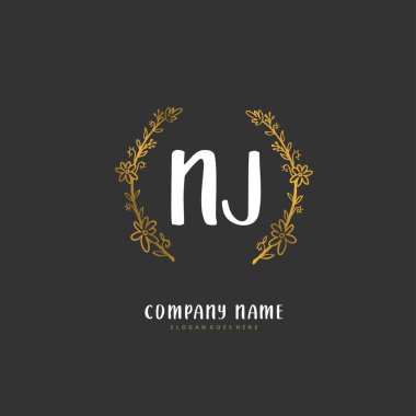 N J NJ İlk el yazısı ve dairesel logo tasarımı. Moda, takım, düğün, lüks logo için güzel tasarım logosu.