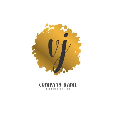 V J VJ İlk el yazısı ve daire şeklinde imzalı logo tasarımı. Moda, takım, düğün, lüks logo için güzel tasarım logosu.